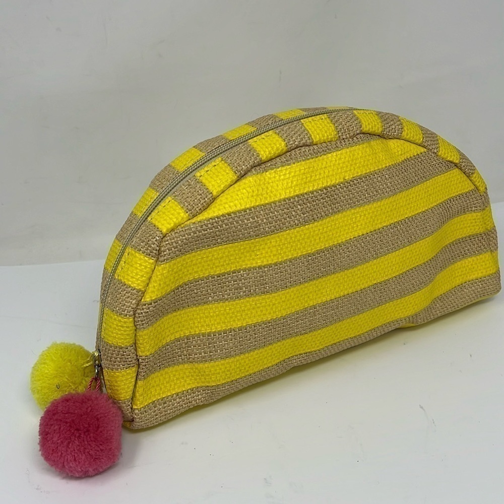 Saks Fifth Avenue Straw Yellow Half moon Zip Around Clutch Bag Pouch